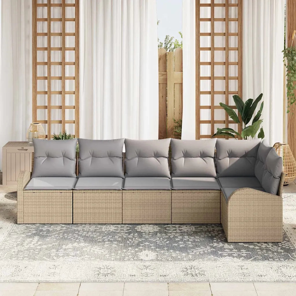Set Divano da Giardino con cuscino 6 pcs Beige Poly Rattan 3346060