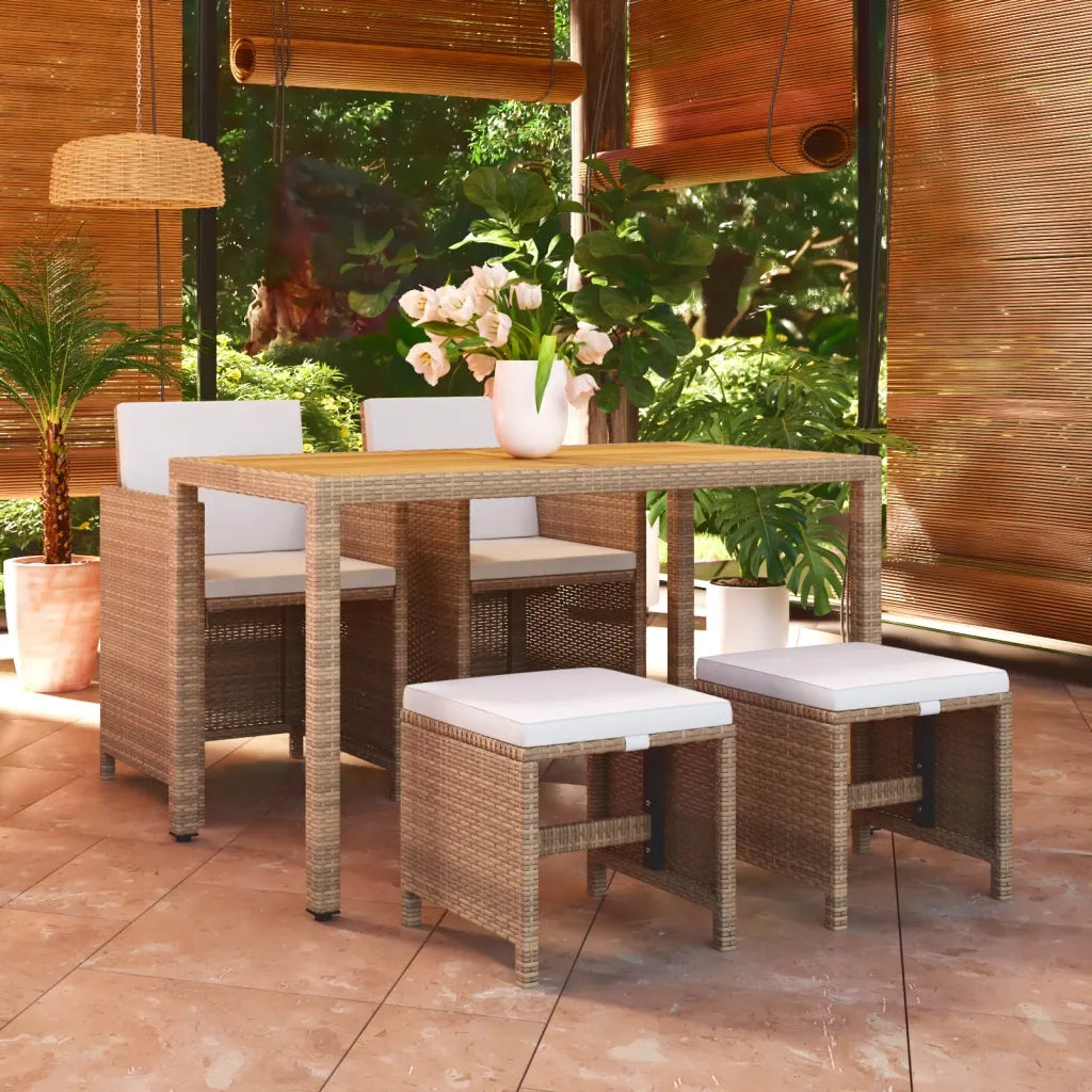 Set da Pranzo da Giardino 5 pz con Cuscini Beige in Polyrattan 3095501