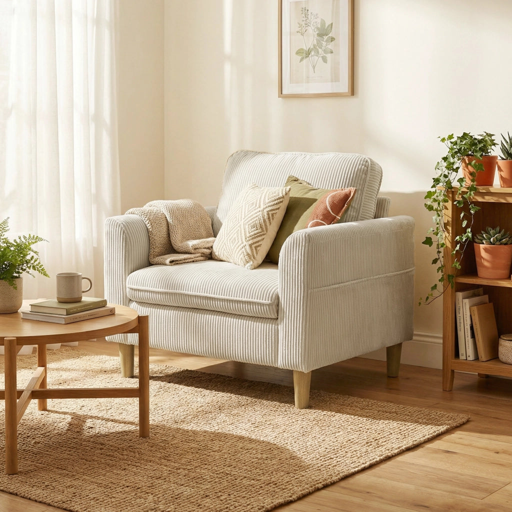 Poltrona in velluto ¨C Xylo ¨C beige con cuscino a molle 83x74x87cm