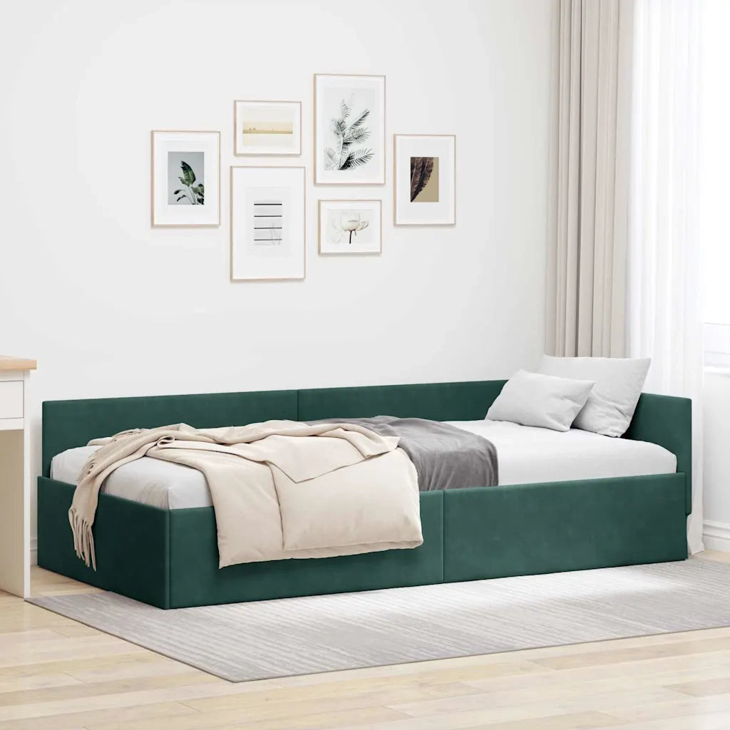 Cornice del letto ad angolo Verde Scuro 100 cm x 200 cm Velluto 42016093