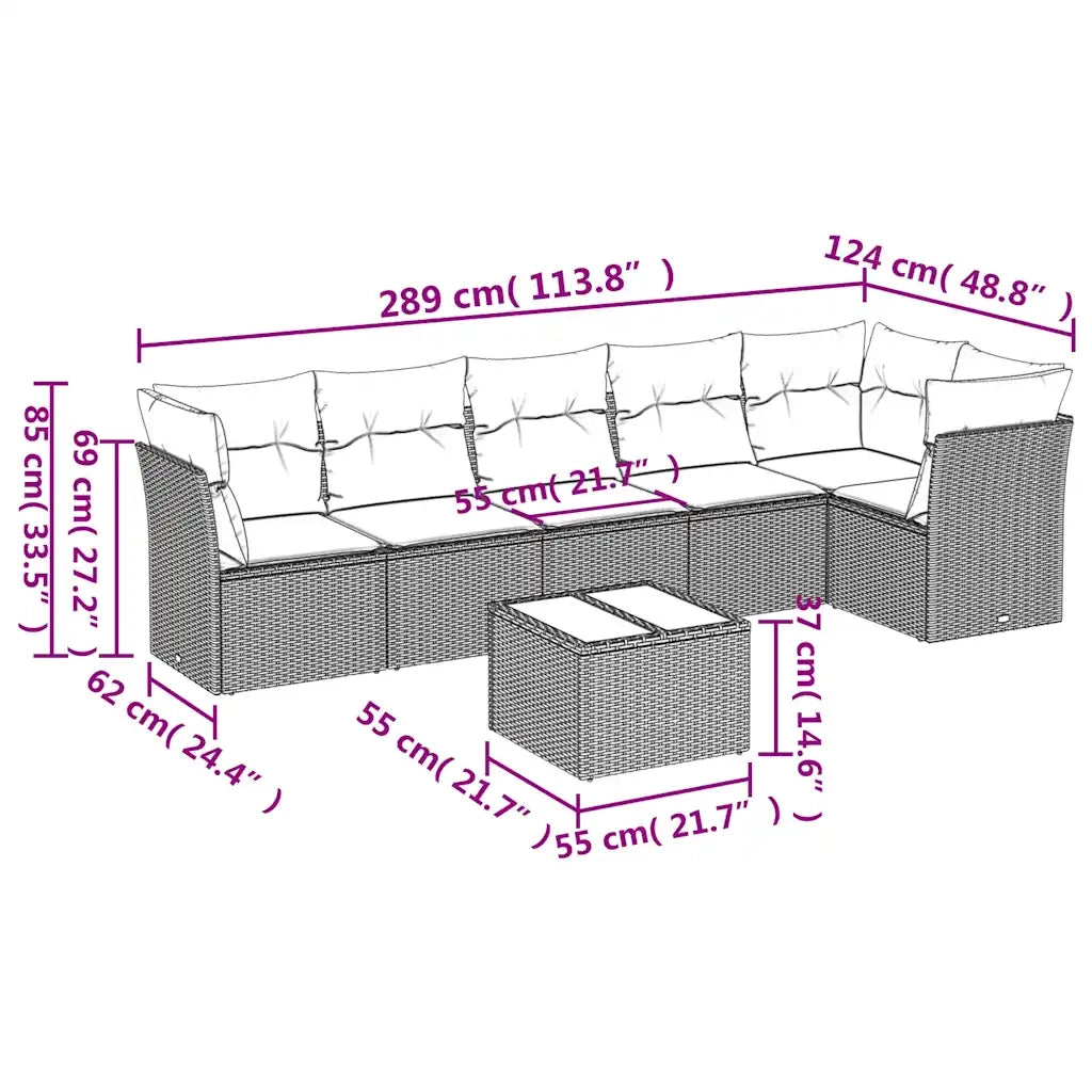 Set Divani da Giardino 7 pz con Cuscini Grigio in Polyrattan