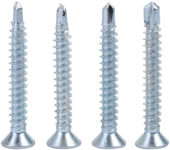 Set di Viti 50 pezzi - Viti Autoalimentanti - Testa Piana Serrata - Acciaio Inossidabile - Per Lavorazione di Ferro - Alta Qualità - Viti Autoalimentanti