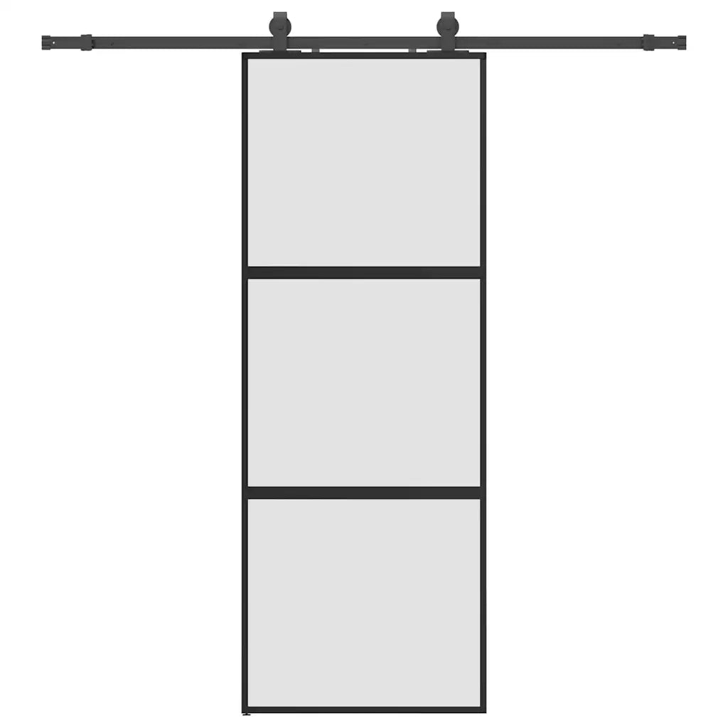 Porta Scorrevole Set Ferramenta Nera 76x205 cm Vetro Temperato 3375874