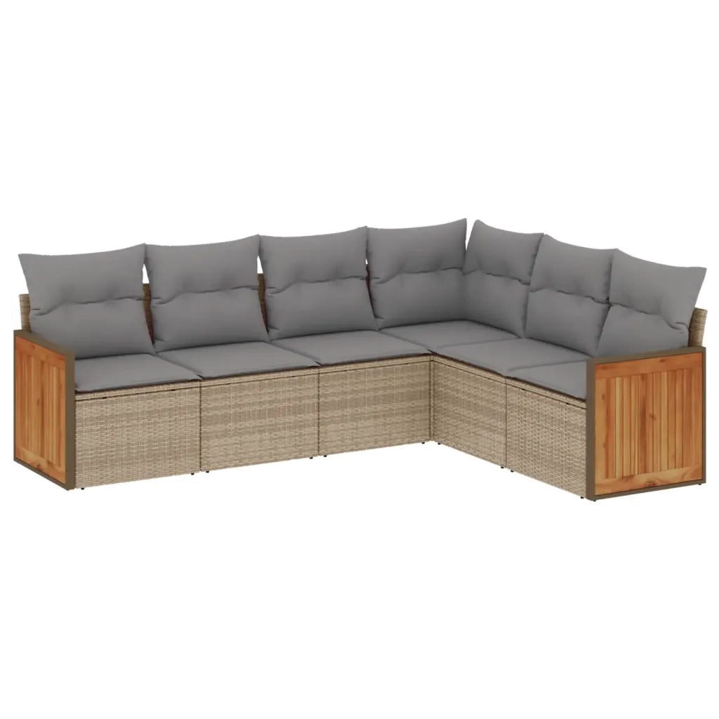 Set Divano da Giardino 6 pz con Cuscini Beige in Polyrattan