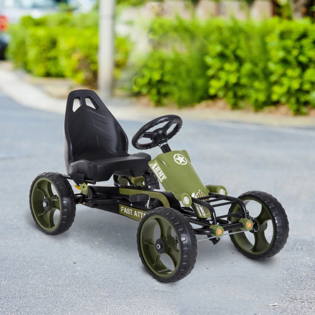 Kart a pedali ¨C Xylo ¨C sedile regolabile freno manuale ruote EVA acciaio verde nero