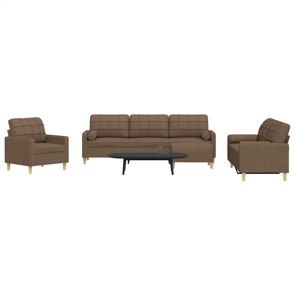 Set Divani 4 pz con Poggiapiedi e Cuscini Marrone Tessuto 3278314