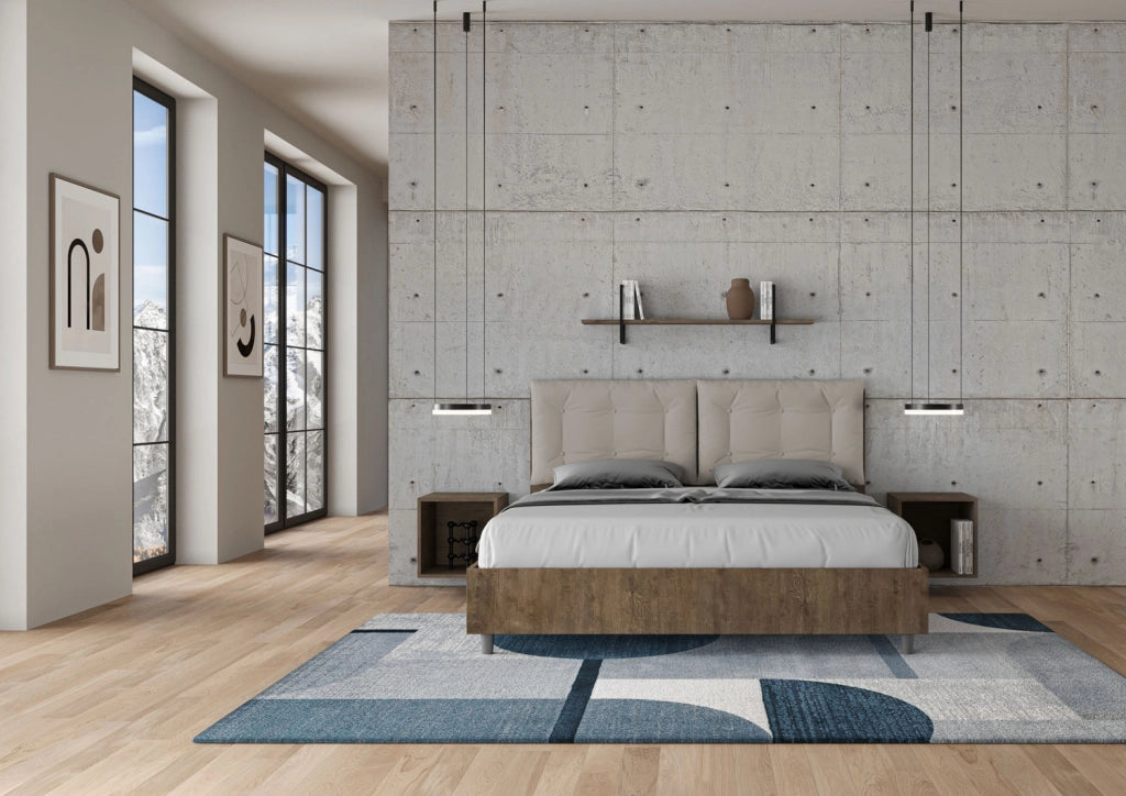 BS COM Letto matrimoniale con rete 160x190 noce cuscini similpelle tortora