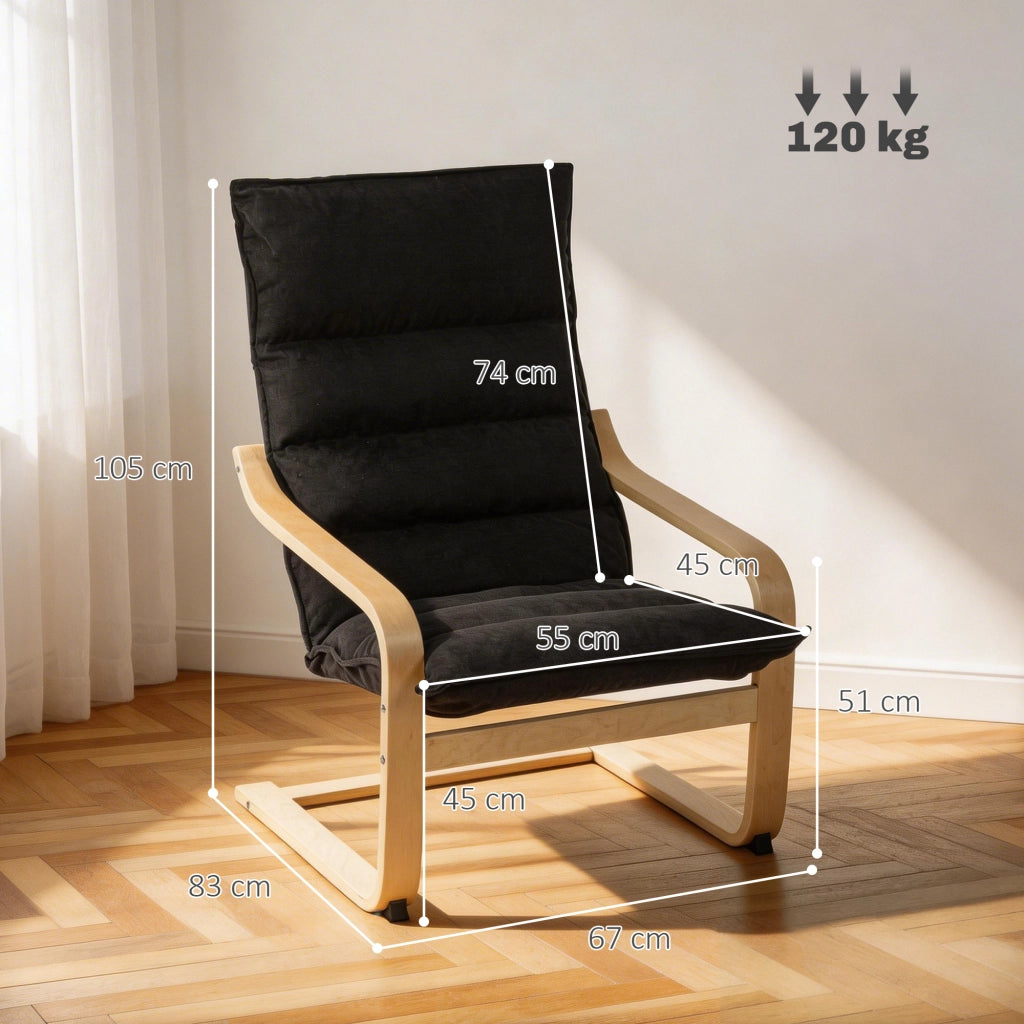 Poltrona Moderna con Schienale Alto ¨C Minimal ¨C Tessuto Velluto Nero 67x83x105 cm