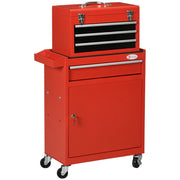 EasyComfort Carrello Porta Attrezzi 2 in 1 con Cassetta Rimovibile e Armadietto con Chiave in Acciaio, Rosso