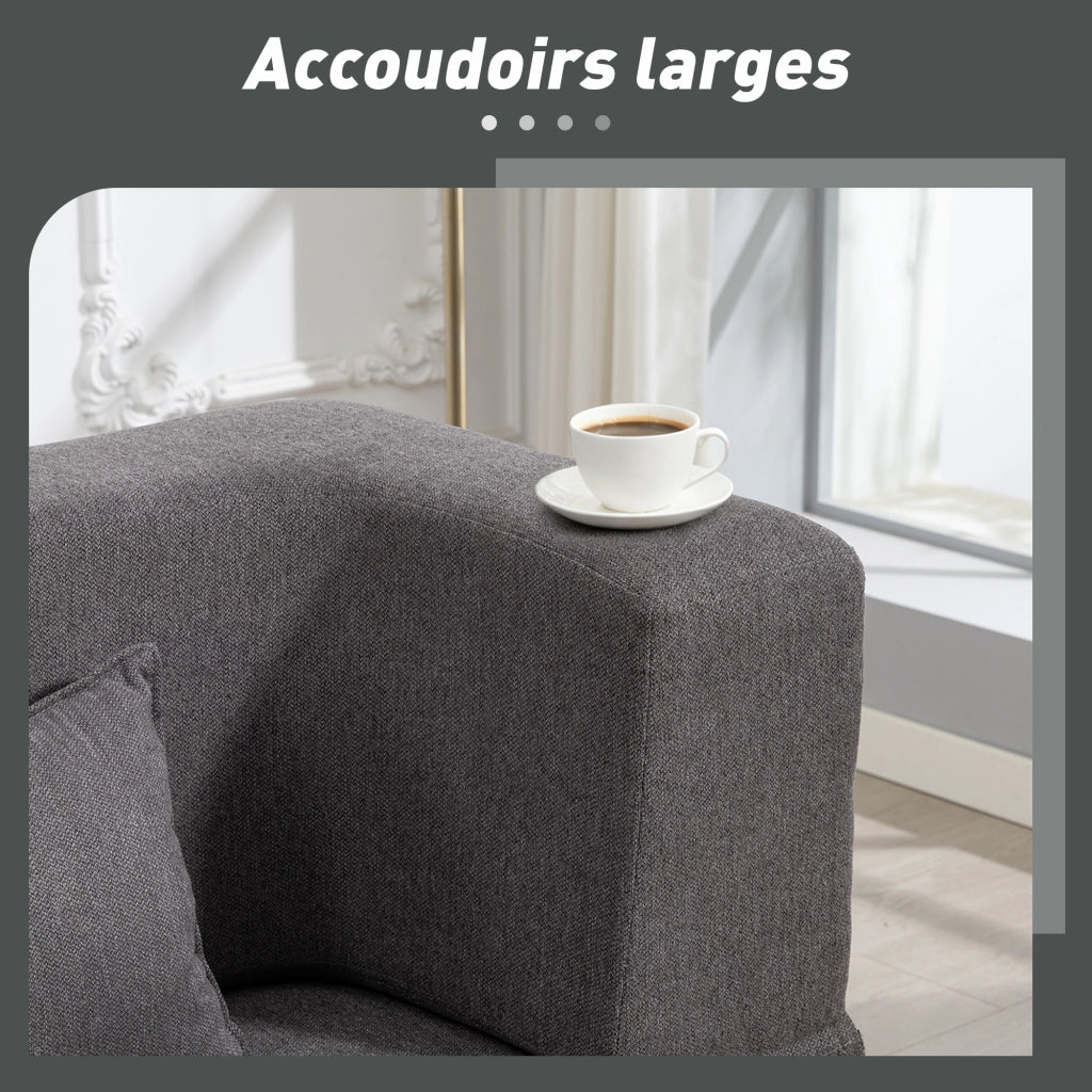 Divano letto 2 posti ¨C Minimal ¨C tessuto chenille grigio con cuscini
