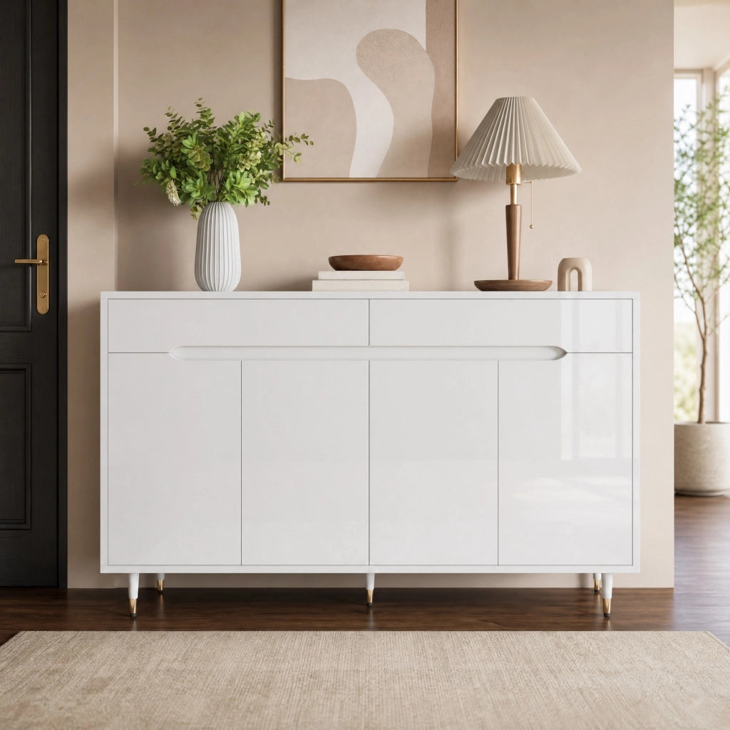 SCARPIERA 140x39x84 cm Bianca e Oro in Truciolato