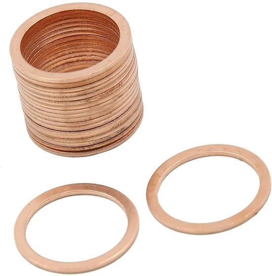 Set di Guarnizioni di Contatto in Rame - 18 x 22 x 1 mm - Pacchetto da 20 - Resistente a Tensioni Elevate - Duraturo - Robusto - Indispensabile per Veicoli - Guarnizione di Contatto Afdichtring