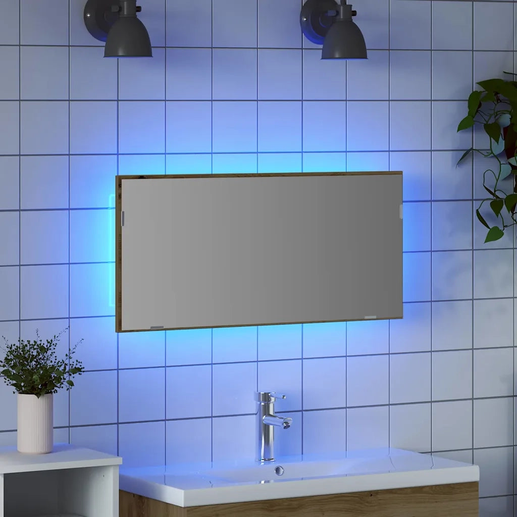 Specchio con luci a strisce a LED rovere artigianale 80 x 37 cm 863307