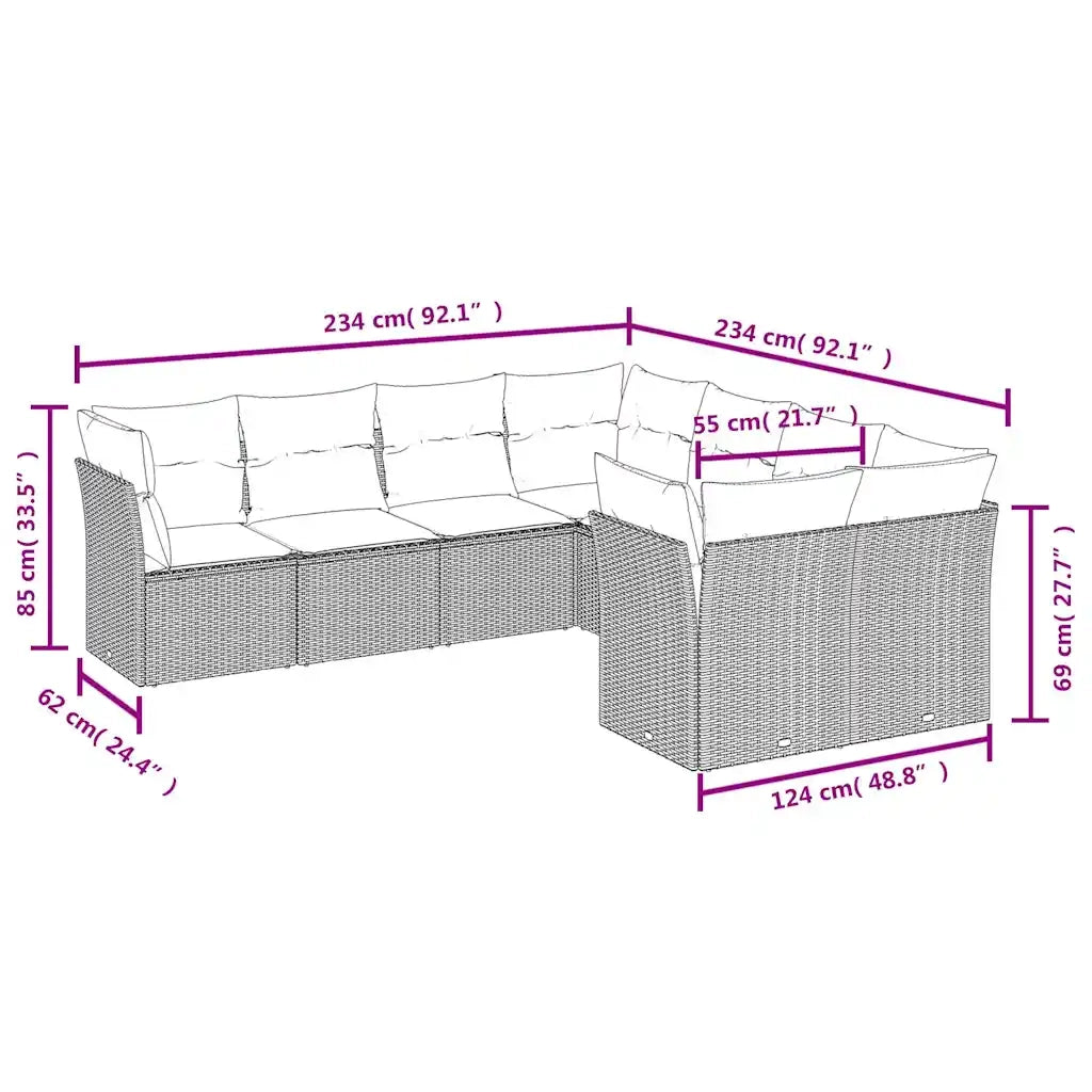 Set Divano da Giardino 8 pz con Cuscini Grigio in Polyrattan