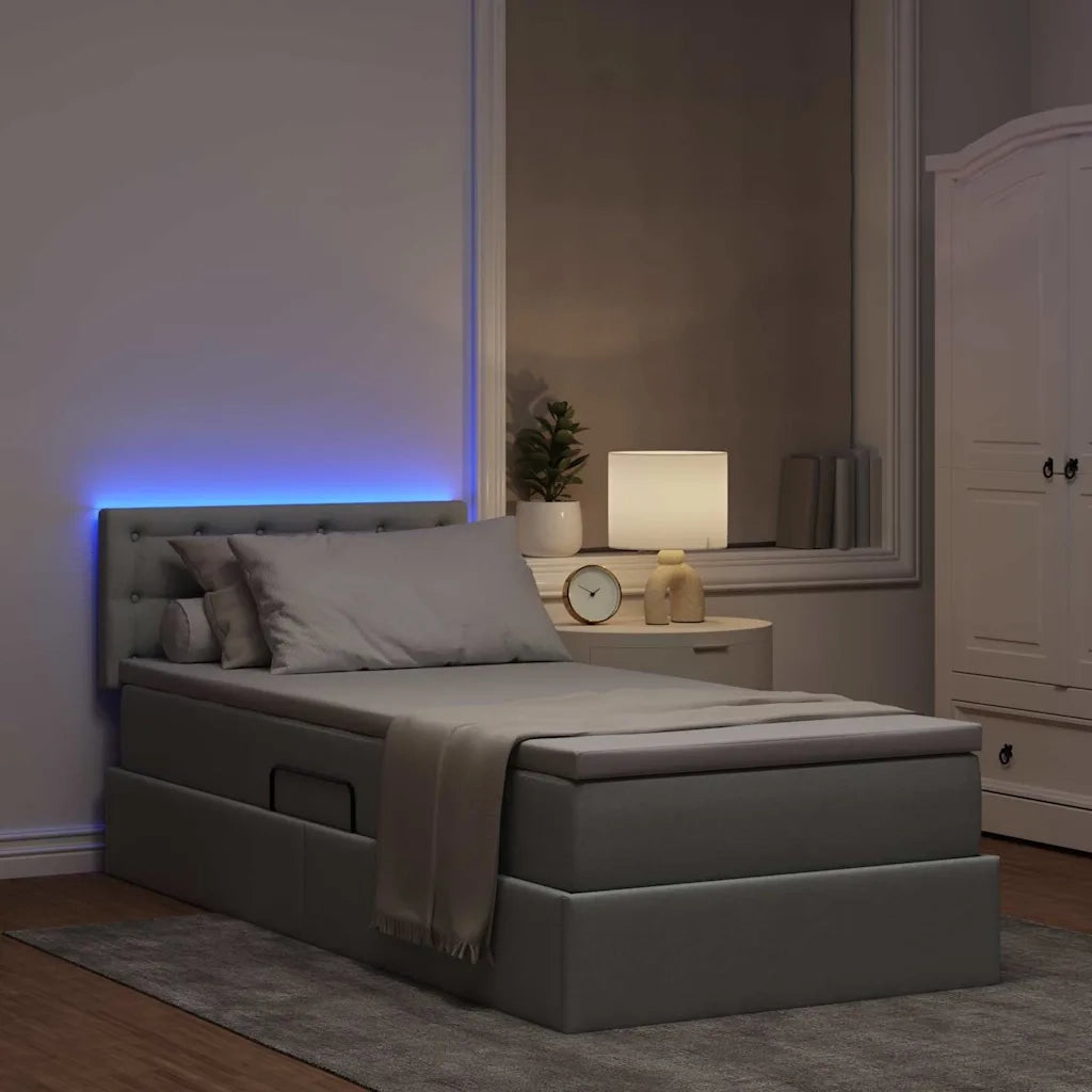 Letto con contenitore e LED Grigio chiaro 100 x 200 cm Tessuto 3371250