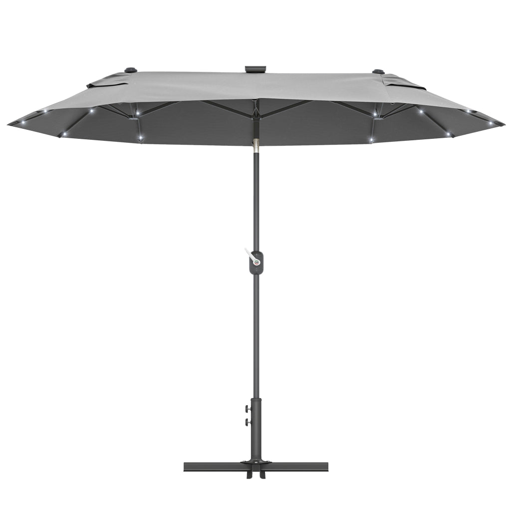 Ombrellone Doppio da Giardino con LED Solari ¨C Xylo ¨C 295x150x219 cm Grigio Inclinabile