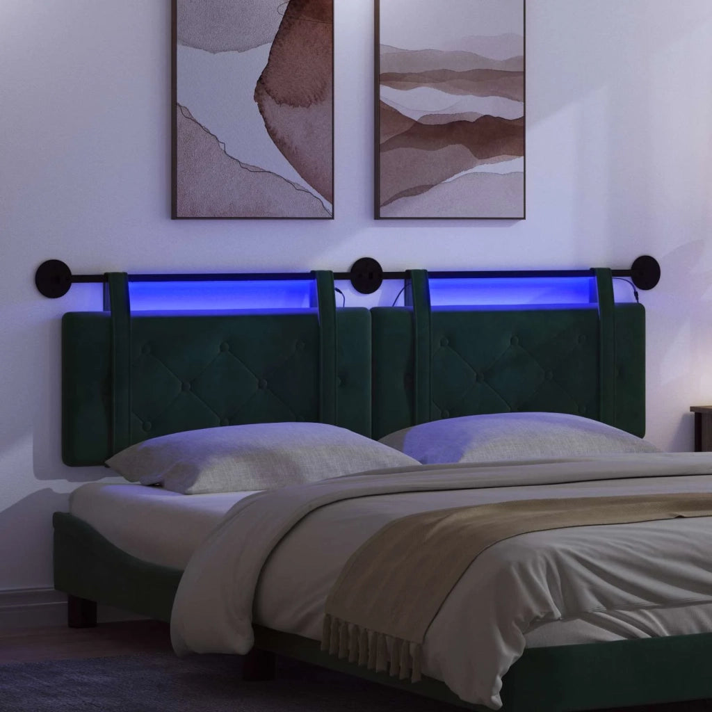 Testiera | Testata sospesa Con luce LED Verde Scuro Velluto