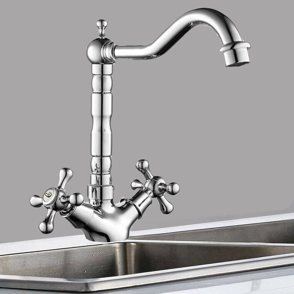 Trade Shop - Rubinetto Cucina Lavabo Doppio Comando Monoforo Ottone Cromato Lucido Miscelatore -