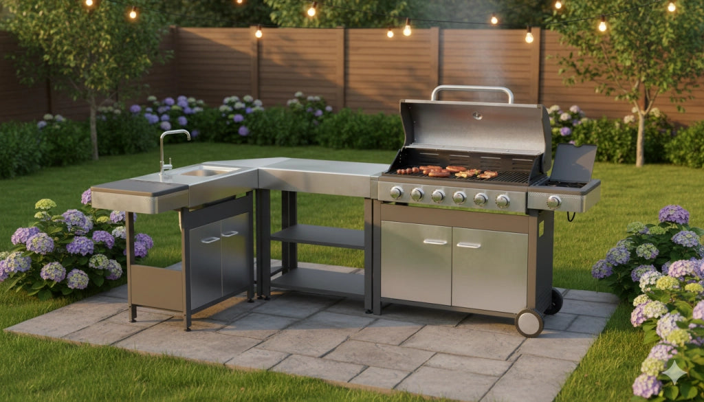 Modulo Componibile Lavello Ompagrill Indian con Rubinetto e Scarico Compatibile BBQ Indianapolis in Acciaio Inox