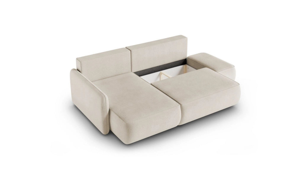 Rezzo, Divano Letto con Penisola Contenitore, 229x148 cm Bianco Crema