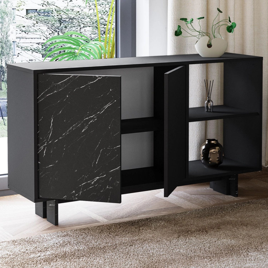 Credenza in legno "Ravello" - 140 x 35 x 80 cm - Nero