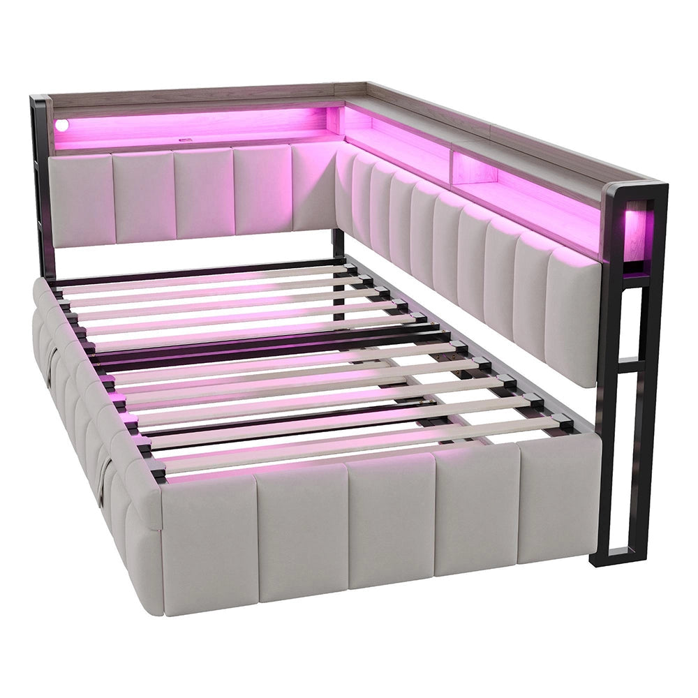 Divano letto 90x200cm?- Xylo - gigogne LED USB velluto grigio chiaro