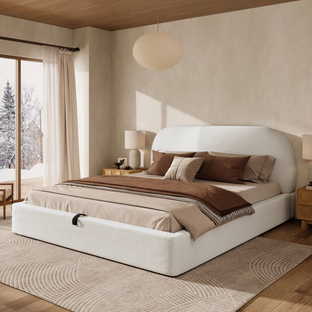 letto imbottito bouclé beige 180 x 200 cm