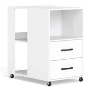 Tavolino laterale con ruote 60 x 40 x 65,5 cm con stazione di ricarica integrata e versatile contenitore in legno bianco 20_0018582