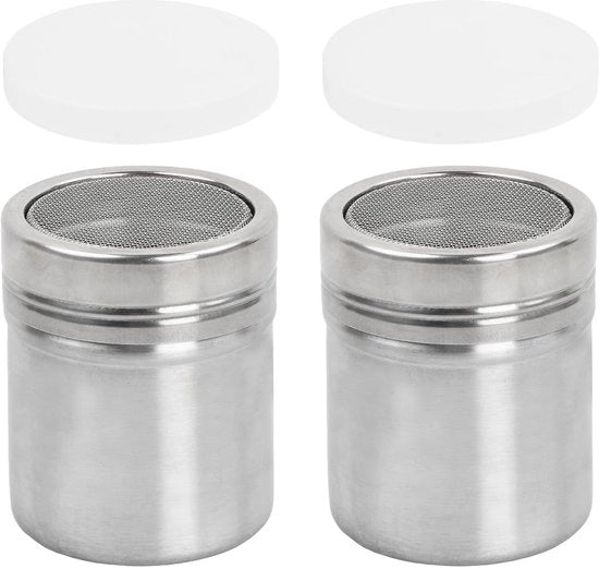 Shaker a polvere in acciaio inossidabile con setola di metallo sottile - 8 x 6,5 cm - contenitore per sale e cacao