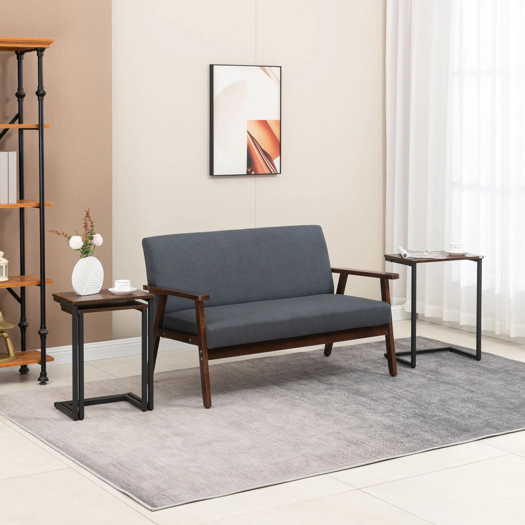 TAVOLINI SATTO SET DA 3 PEZZI C-FORM 45/40/34 cm LEGNO MARRONE E ACCIAIO NERO