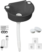 Wastafello per Campeggio 7 Litri - Bocchetta di Drenaggio in Plastica - Chiusura della Valvola - Montaggio con Strisce Adesive/ Viti - Ideale per Camper/Tenda - Bacinella di Scarico