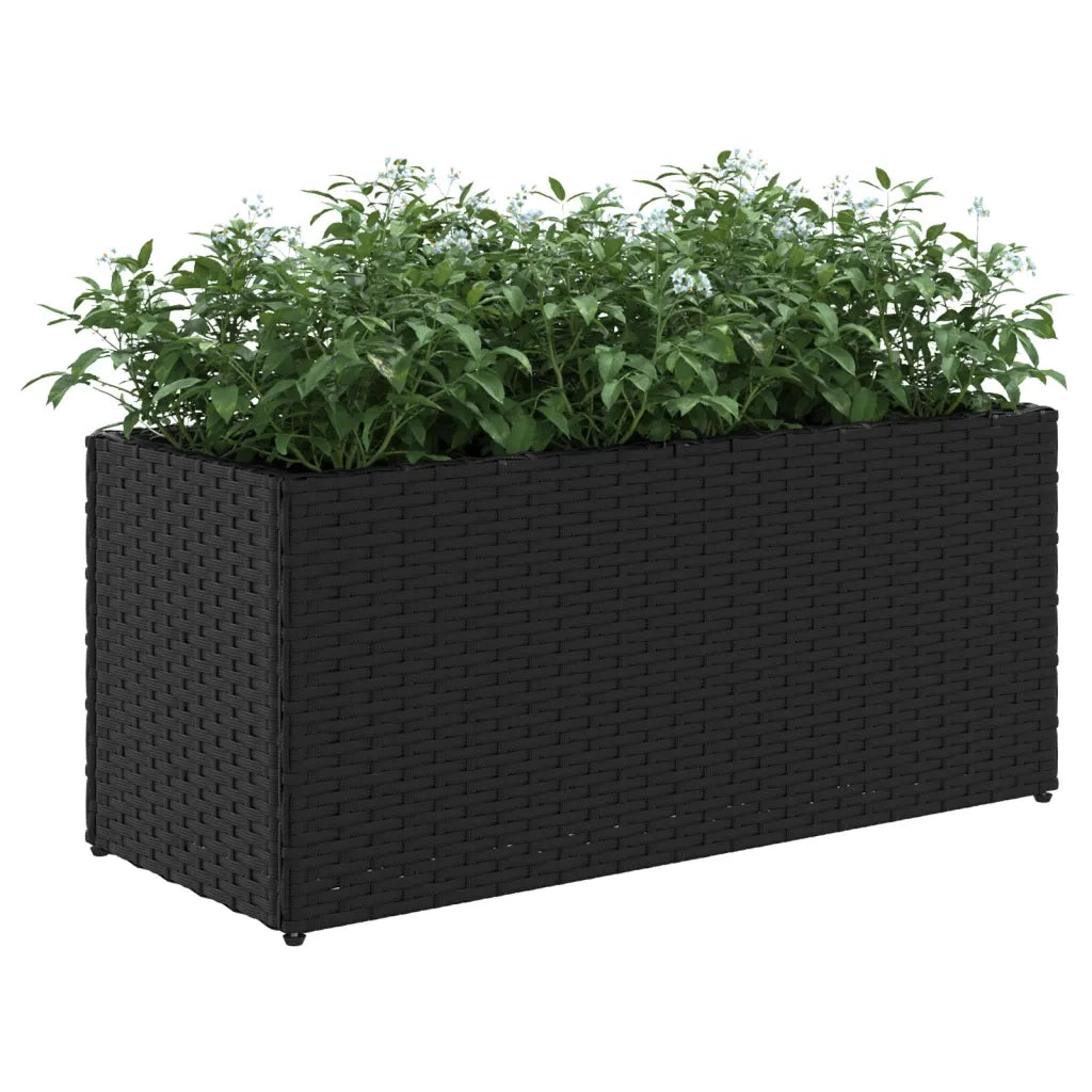 Fioriera da Giardino con 2 Vasi Nera 72x30x32 cm in Polyrattan 366422