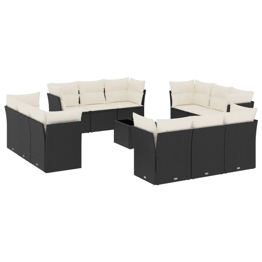 Set Divani da Giardino 13pz con Cuscini Nero in Polyrattan 3217336