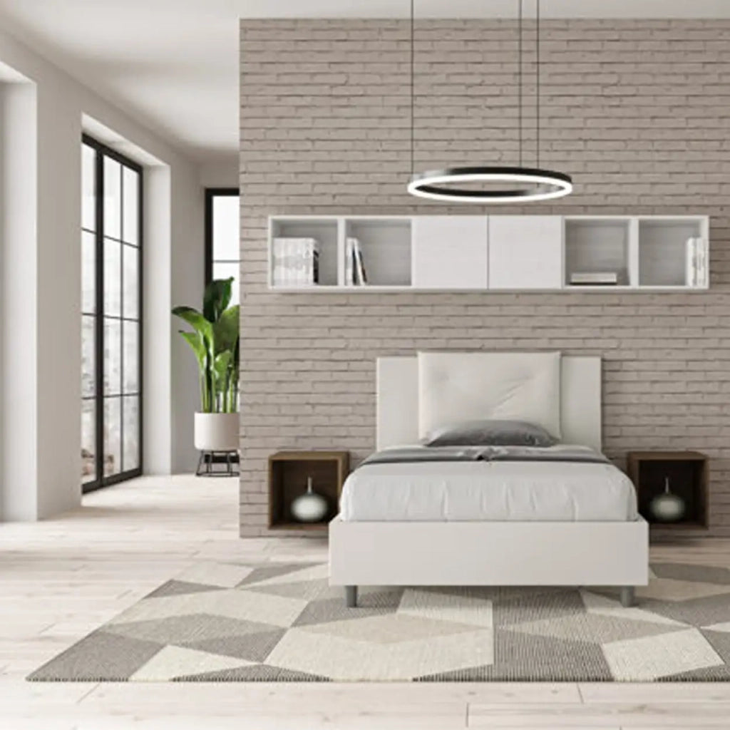 Letto una piazza e mezza contenitore imbottito 120x210 similpelle bianco Appia