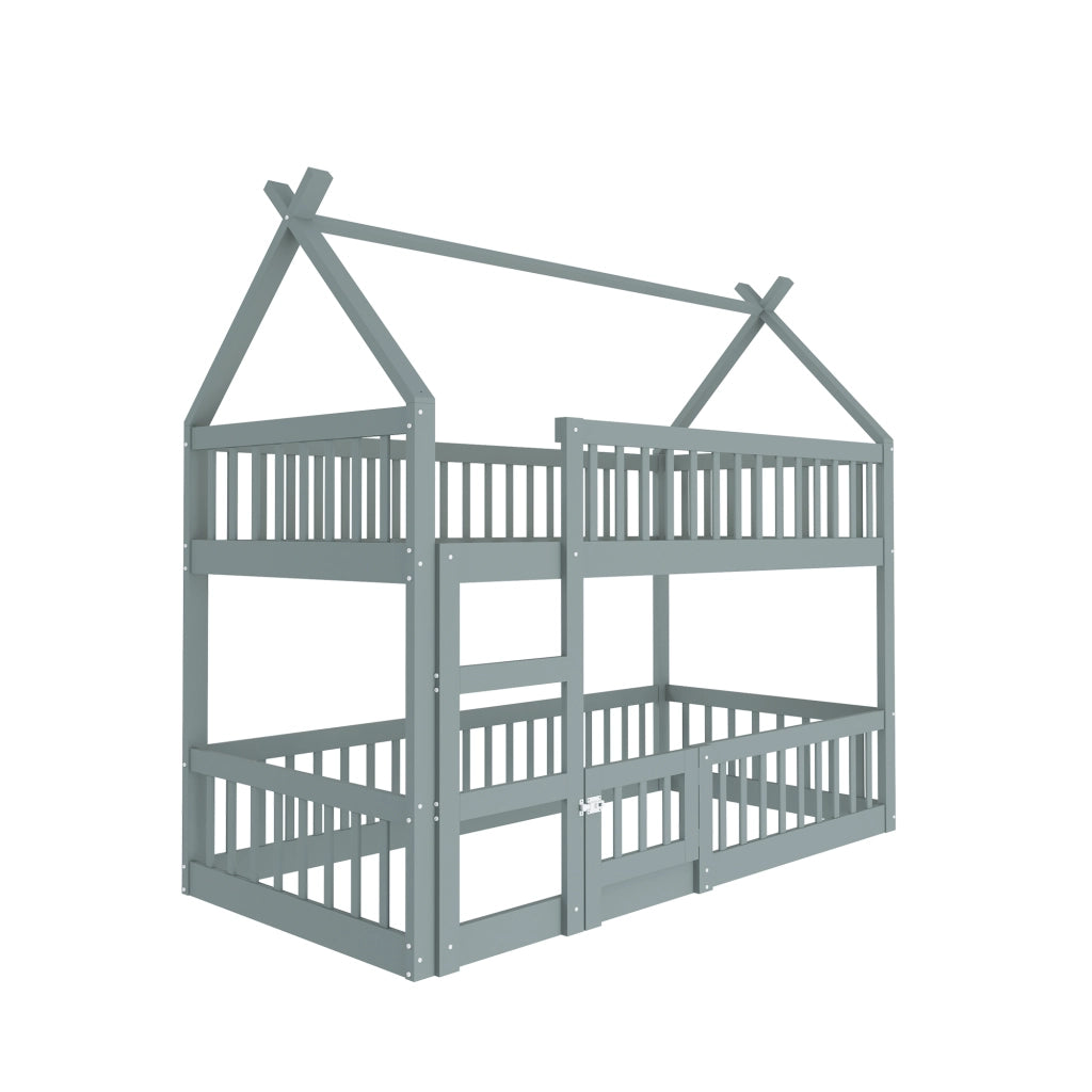 Letto a castello per bambini 90x200 cm con scala, design modulare, colore grigio