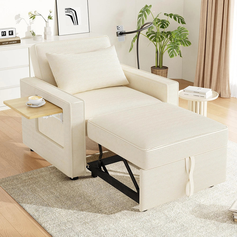 Divano letto pieghevole - Xylo - Con USB, 1 posto, velluto, beige