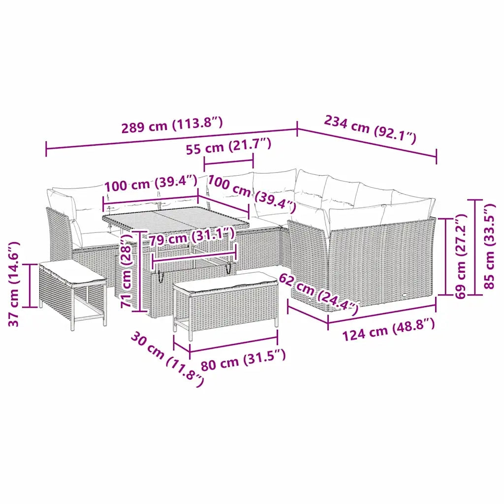 Set Divano da Giardino 12 pcs Beige polyrattan 3361516