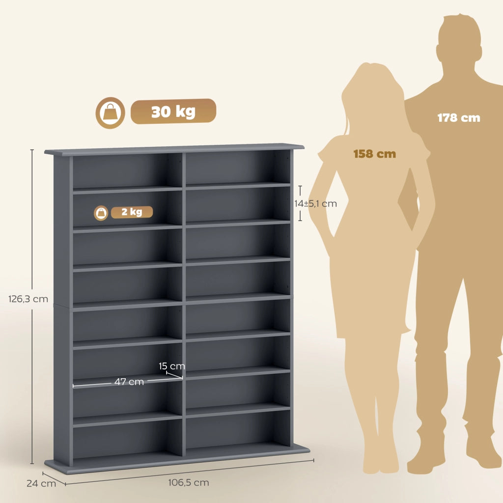 Libreria per CD e DVD con 16 scomparti e 12 ripiani regolabili ¨C Minimal ¨C Grigio