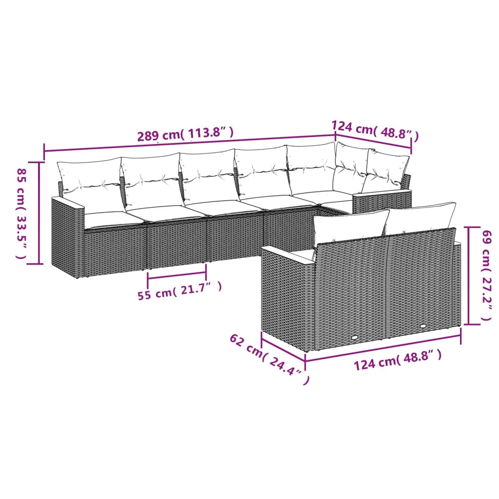 Set Divano da Giardino 8 pz con Cuscini Beige in Polyrattan 3258552