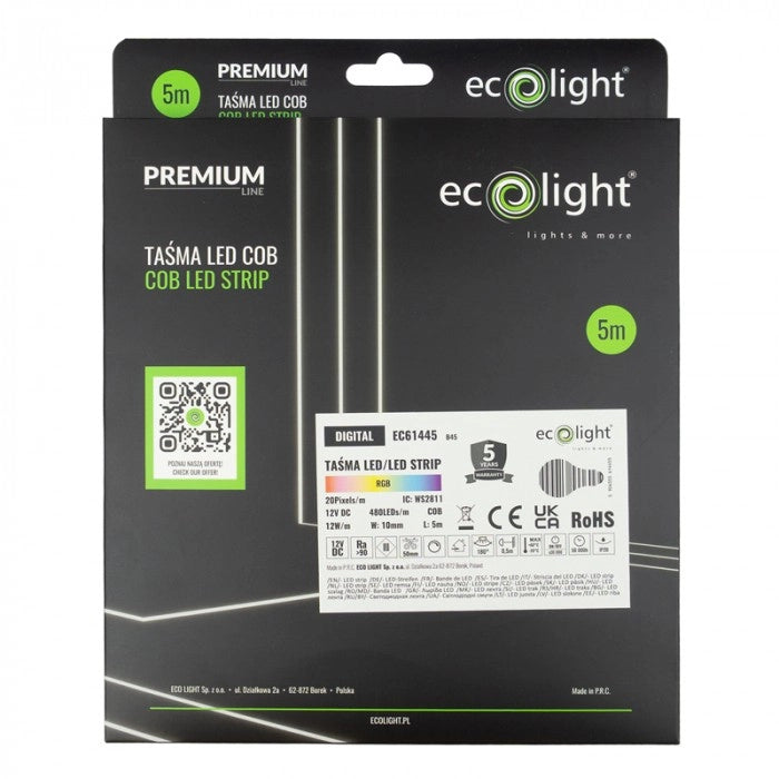 Striscia LED COB RGB digitale 12V 480/m 5m Ecolight
