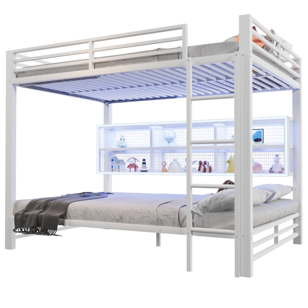 Letto a castello 140x200 con armadietti e LED - Xylo - Bianco