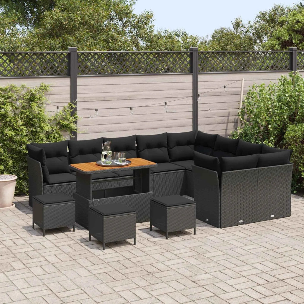 Set Divano da Giardino 13 pcs Nero polyrattan
