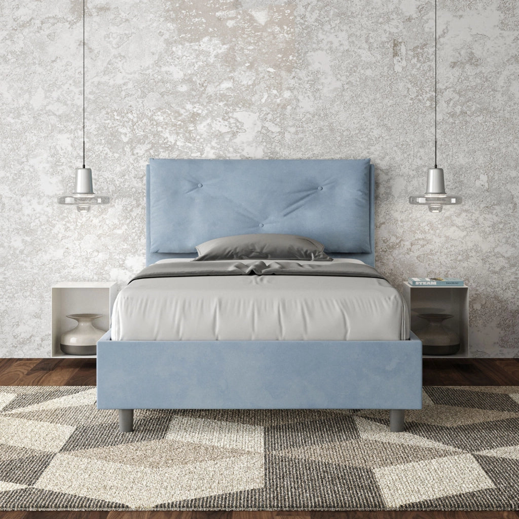 BS COM Letto una piazza e mezza contenitore imbottito 130x210 microfibra azzurro Large