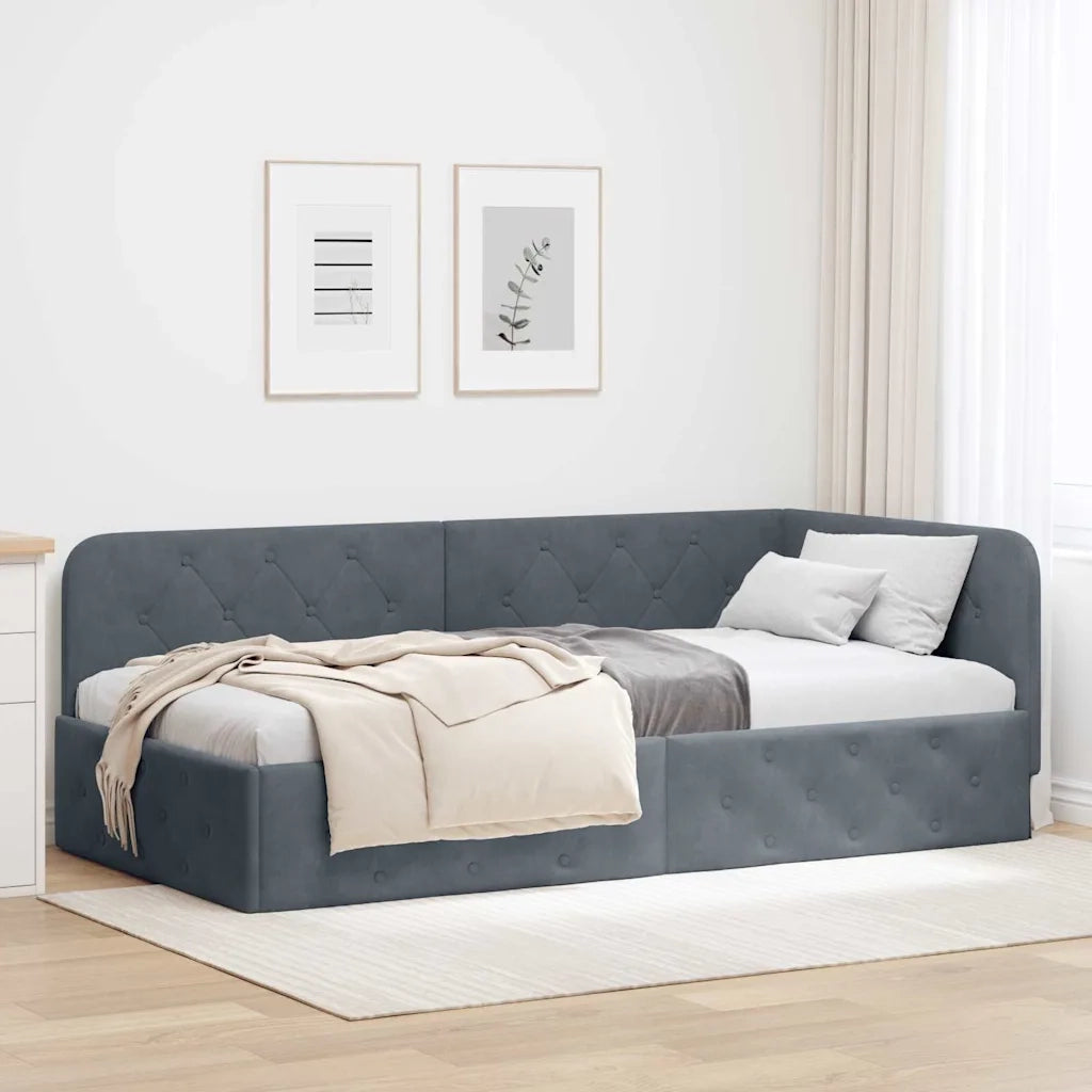 Cornice del letto ad angolo Grigio scuro 100 x 200 cm Velluto
