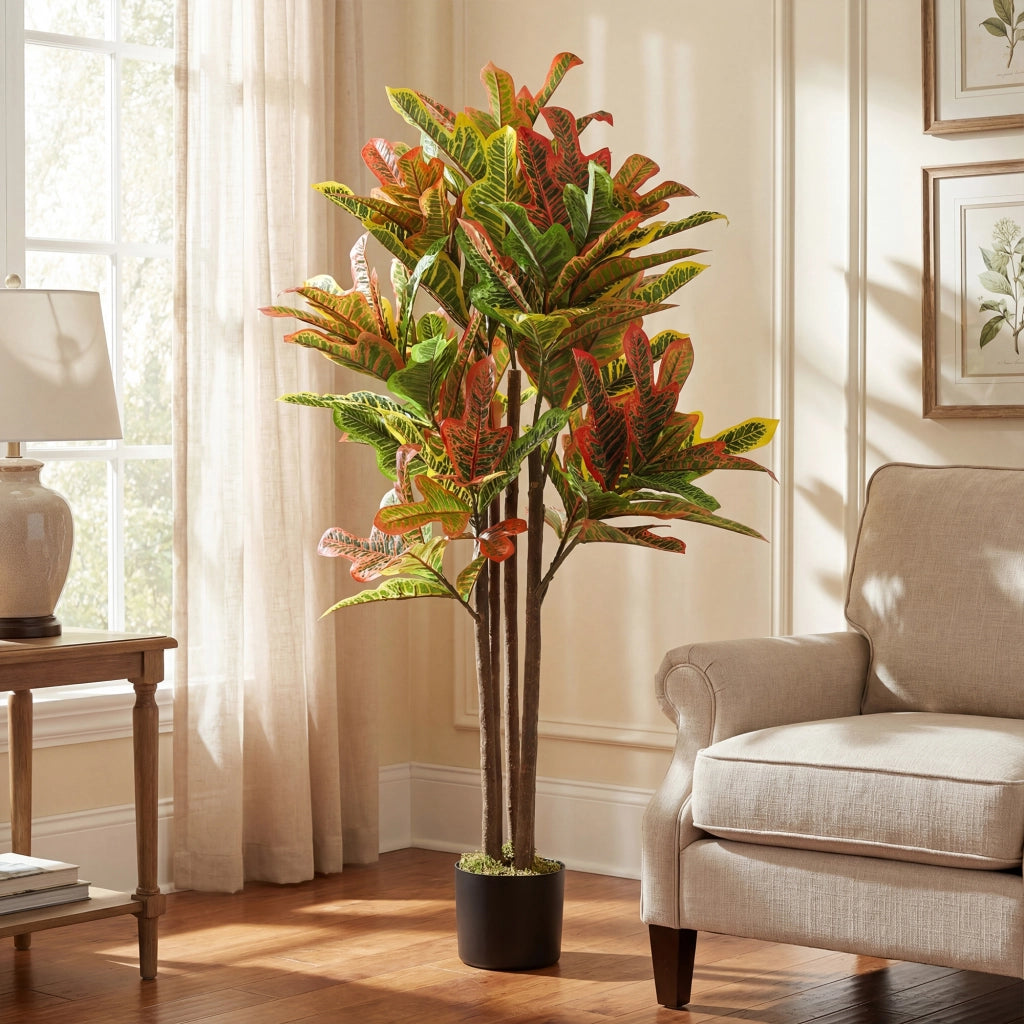 Pianta Artificiale Croton ¨C zephmum ¨C 120 cm Multicolor con Vaso