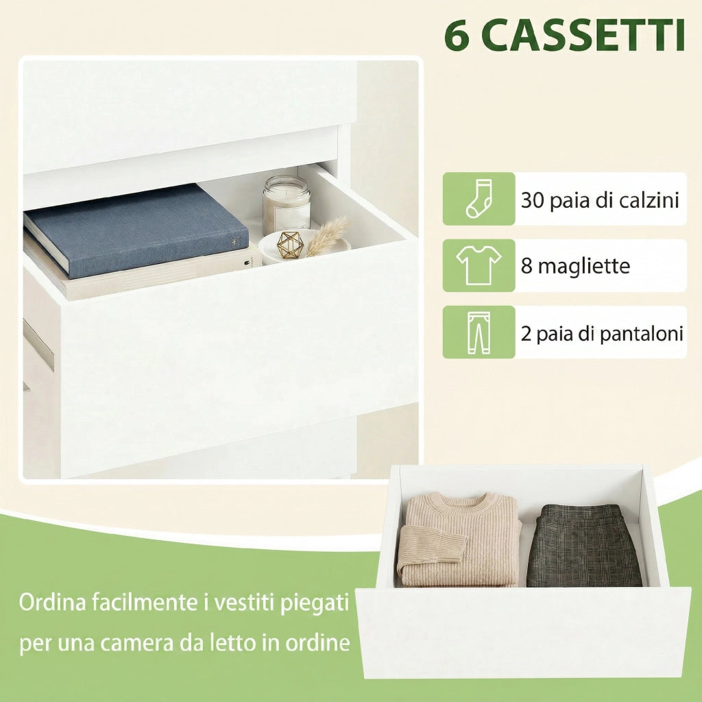 Comodino 6 Cassetti ¨C Minimal ¨C Bianco Lucido
