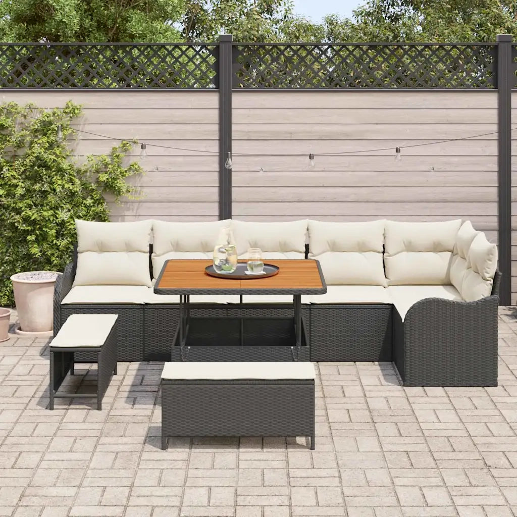 Set Divano da Giardino con cuscino 9 pcs Nero e Crema 3364225
