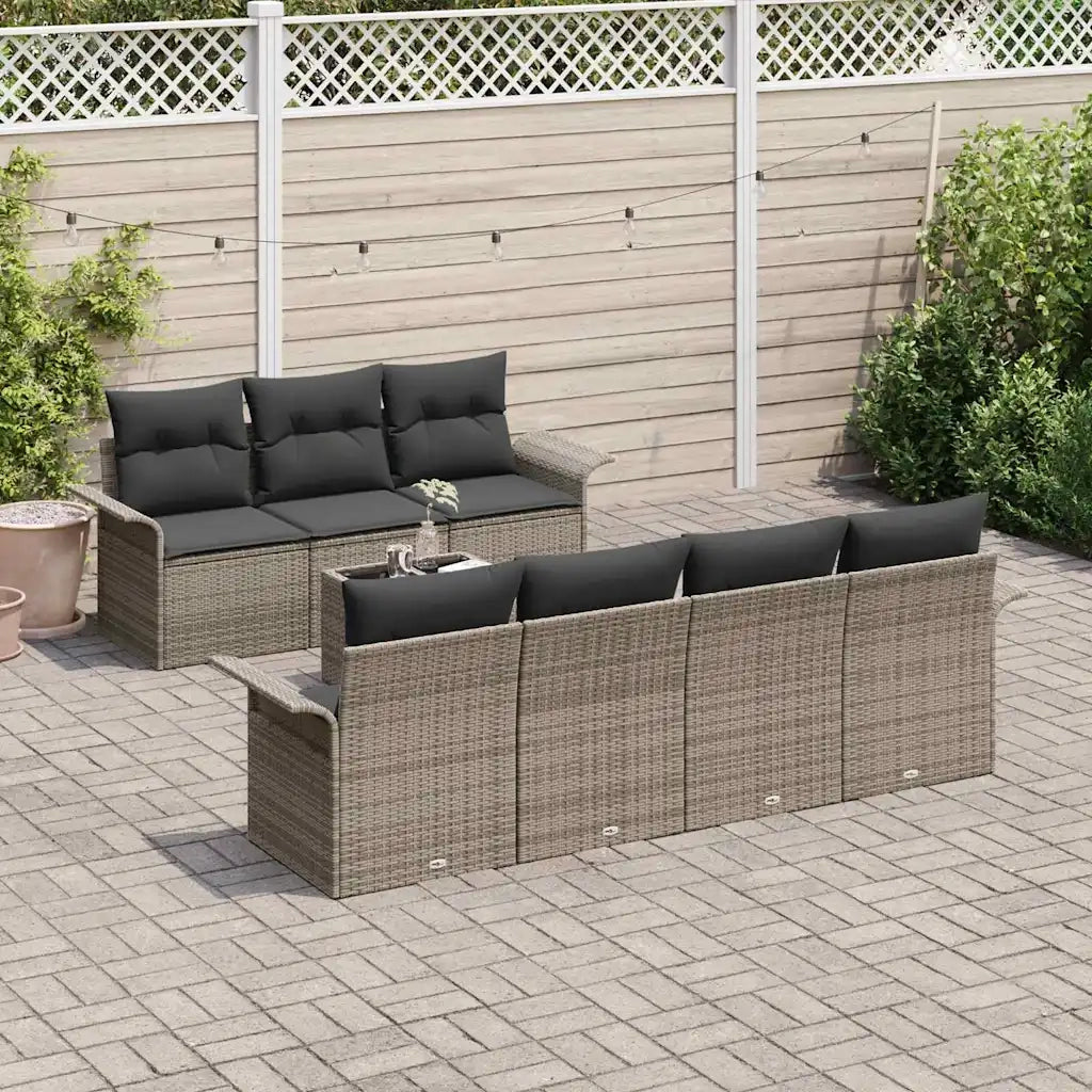 Set Divano da Giardino con cuscino 8 pcs Grigio polyrattan