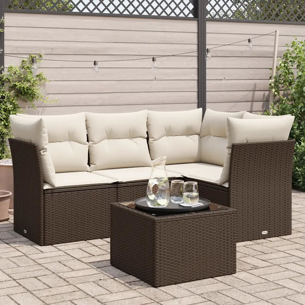 Set Divano da Giardino 5 pz con Cuscini Marrone in Polyrattan 3217593