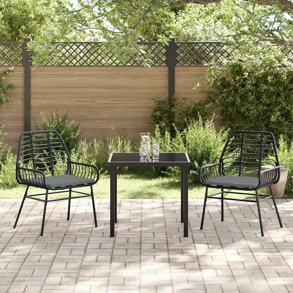 Set da Pranzo per Giardino 3 pcs Nero polyrattan